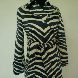 Coach Zebra Navy Khaki Belted Trench Coat